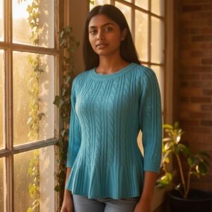 NY&Co. Aqua Cable Knit Sweater